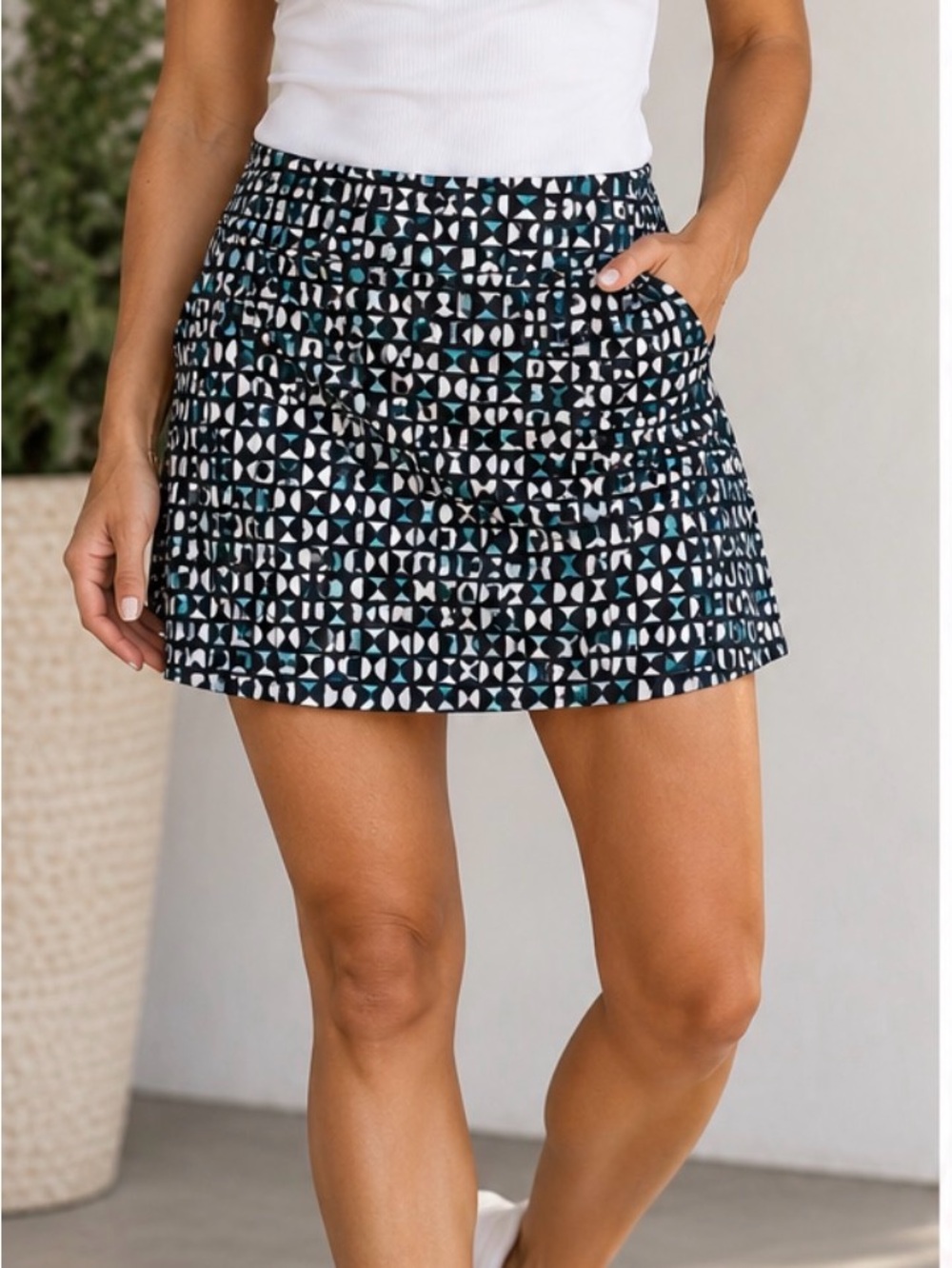Geometric Print Black & Teal Women’s Dream Skort by Title Nine